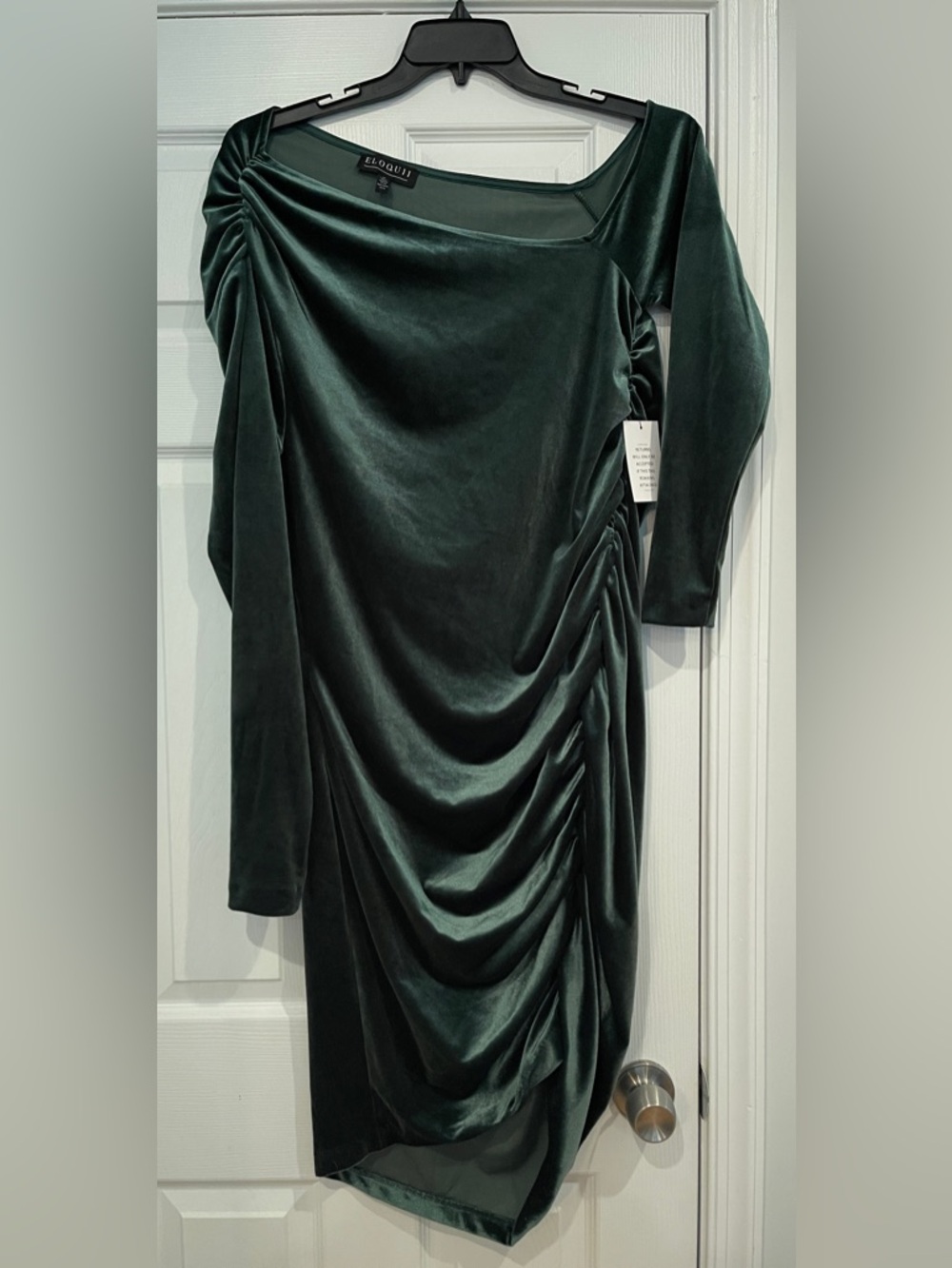 Eloquii Emerald Green Velvet Ruched Long Sleeve Dress NWT - 16